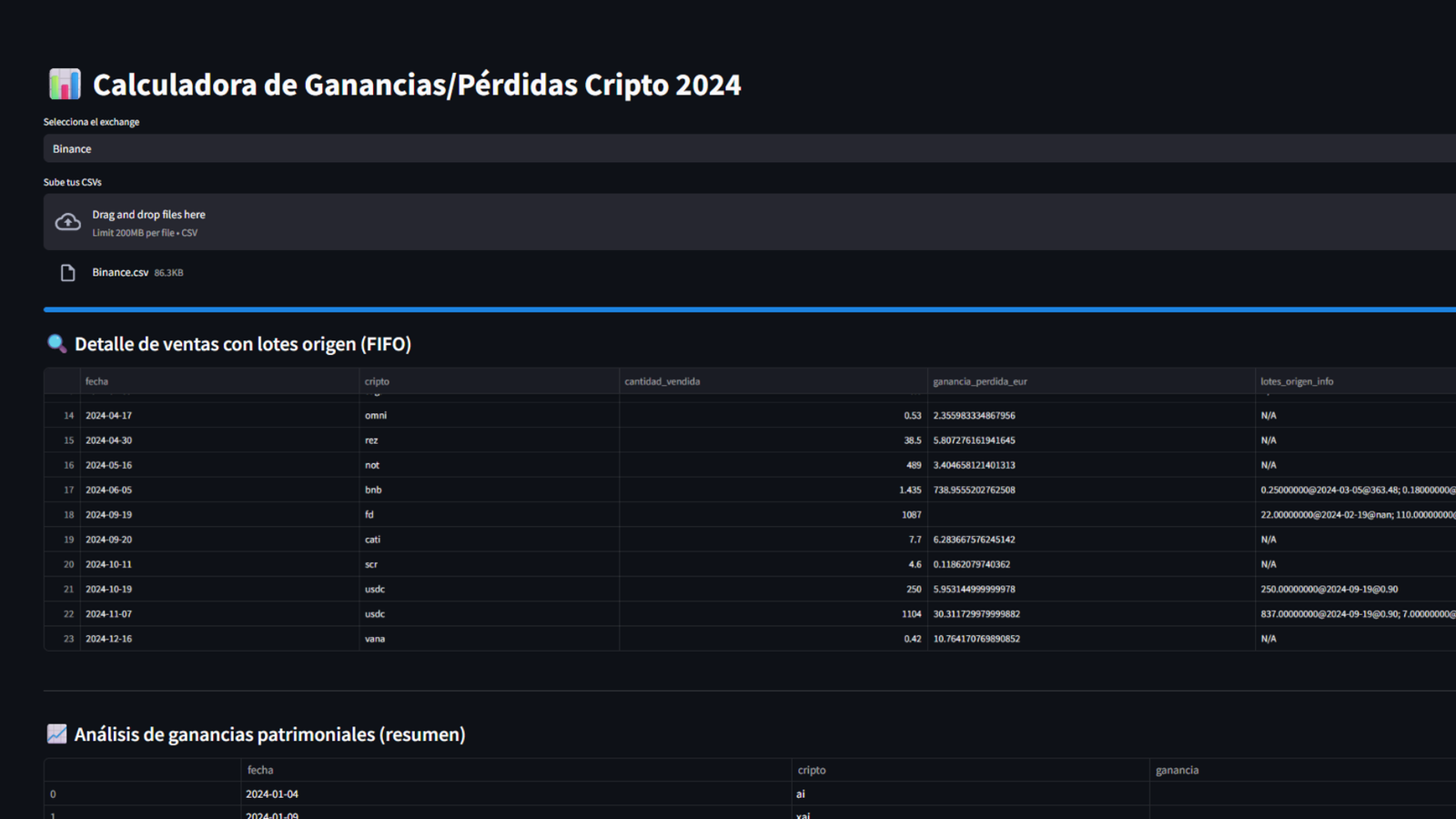 Analizador fiscal de criptomonedas