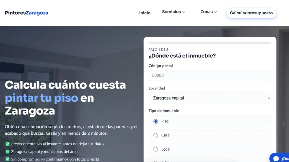 Calculadora de presupuesto de PintoresZaragoza